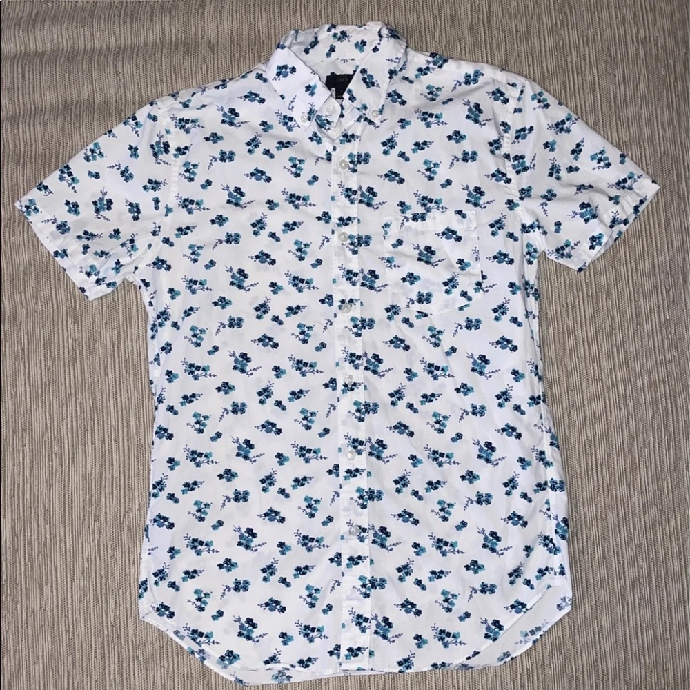 J Crew Mens White Floral Print Shirt
